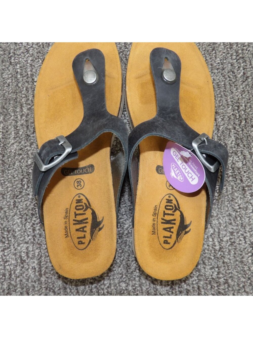Plakton Women's Blue Leather Toe Post Sandals Size 7 Eu 38 Adjustable Strap - Picture 4 of 6